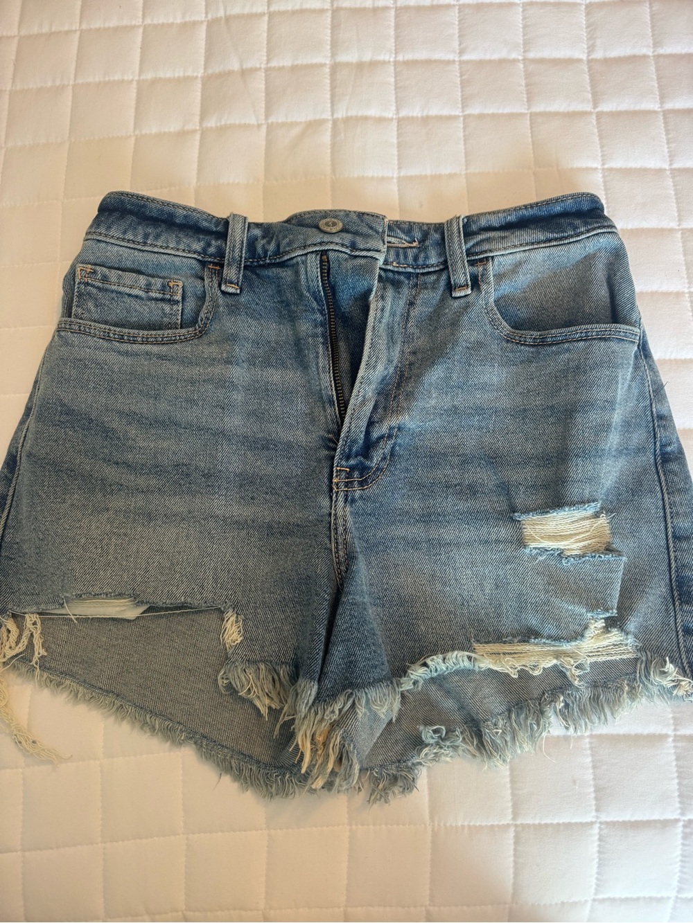 Hollister Light Blue Distressed High-Rise Denim Shorts